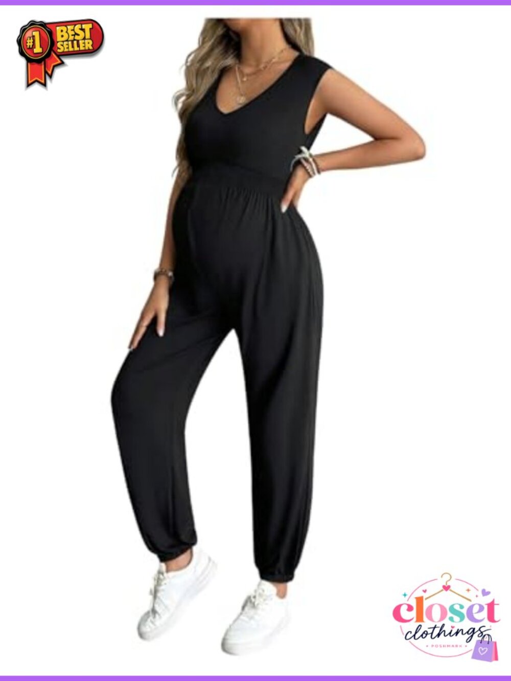 Maternity Jumpsuit Pregnancy Romper Sleeveless Baggy Pants One Piece